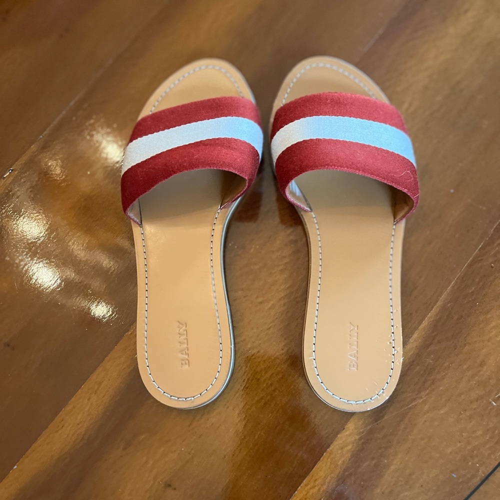 Bally Red and White Canvas Slide - IT 37